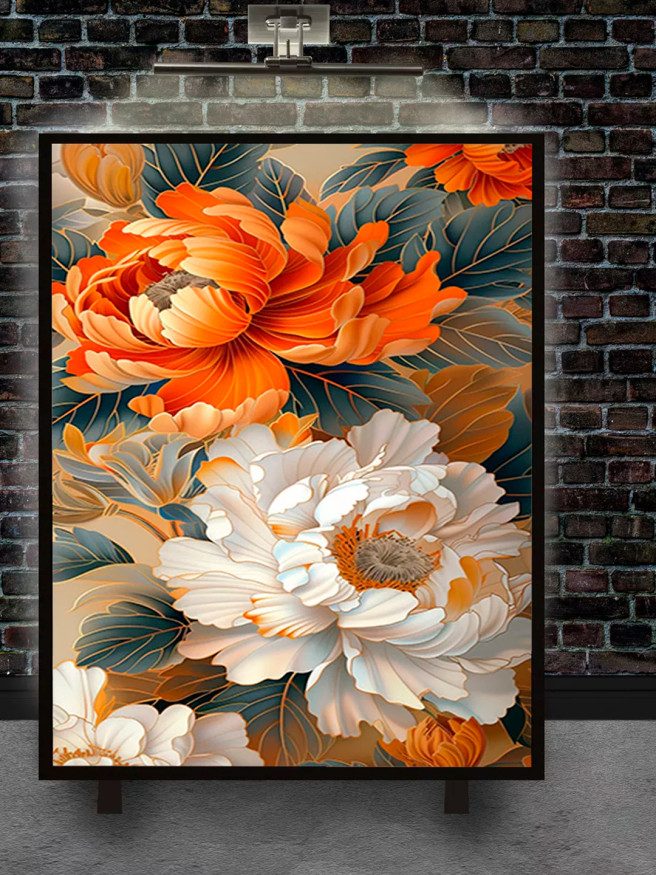 Holstga bosilgan poster &amp;quot;Naqshdagi fantaziya pionlari&amp;quot;