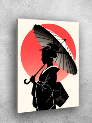 Постер на холсте &amp;quot;Силуэт гейши на фоне солнца&amp;quot;