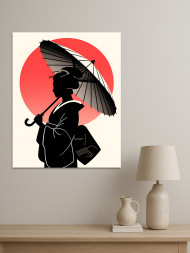 Постер на холсте &amp;quot;Силуэт гейши на фоне солнца&amp;quot;