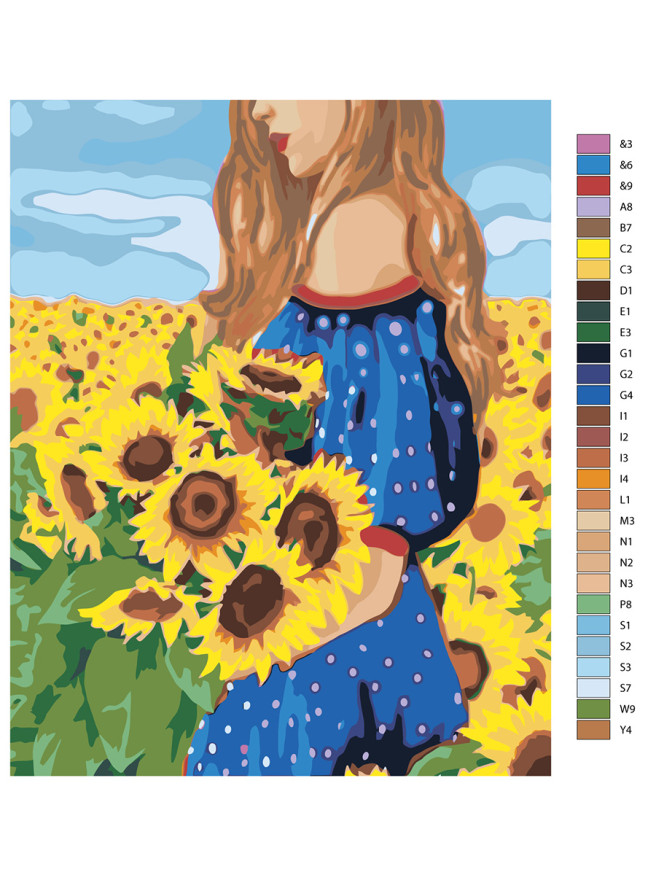 Картина по номерам &amp;quot;Девушка с подсолнухами&amp;quot;