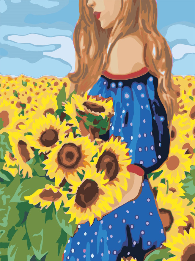 Картина по номерам &amp;quot;Девушка с подсолнухами&amp;quot;