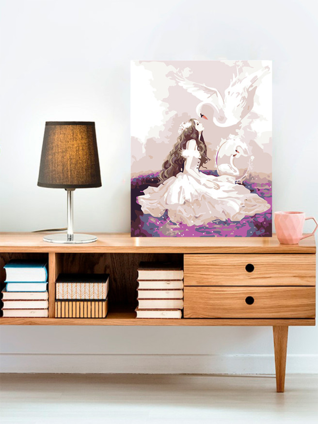 Картина по номерам &amp;quot;Девушка и лебеди&amp;quot;