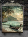 Постер на холсте &amp;quot;Лодка на тропическом рассвете&amp;quot;