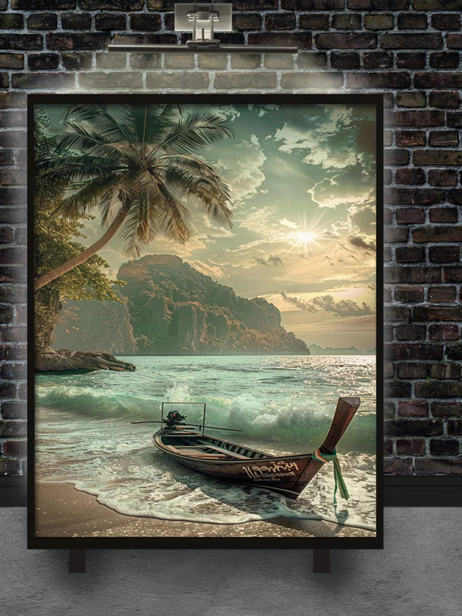 Постер на холсте &amp;quot;Лодка на тропическом рассвете&amp;quot;