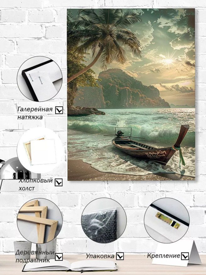 Постер на холсте &amp;quot;Лодка на тропическом рассвете&amp;quot;