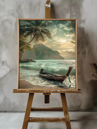 Holstga bosilgan poster "Tropik tongda qayiq"