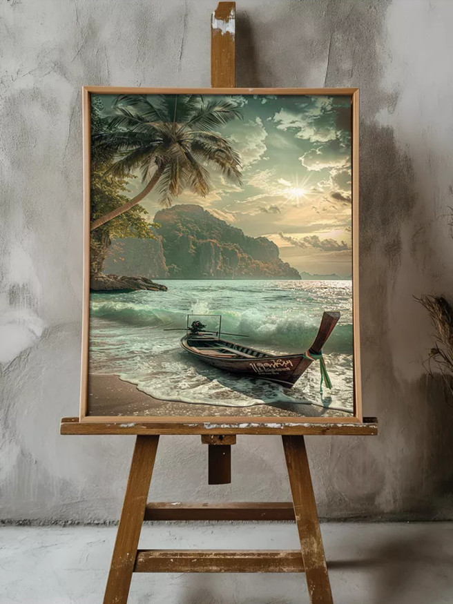 Постер на холсте &amp;quot;Лодка на тропическом рассвете&amp;quot;