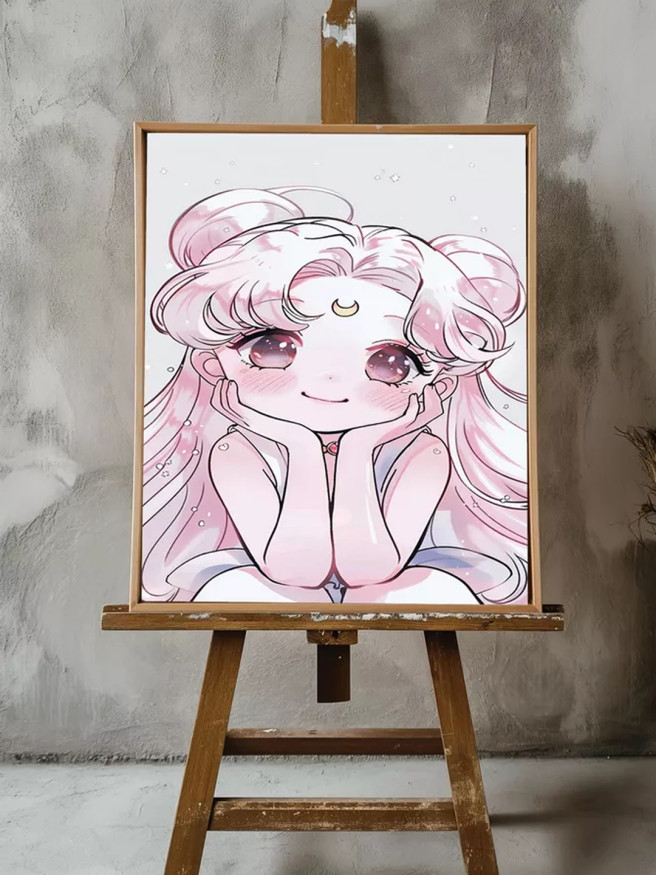 Постер на холсте &amp;quot;Аниме-девочка с луной&amp;quot;