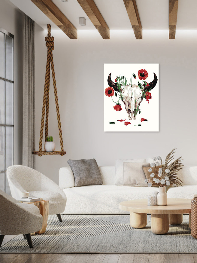 Картина по номерам &amp;quot;Рогатый череп в цветах&amp;quot;