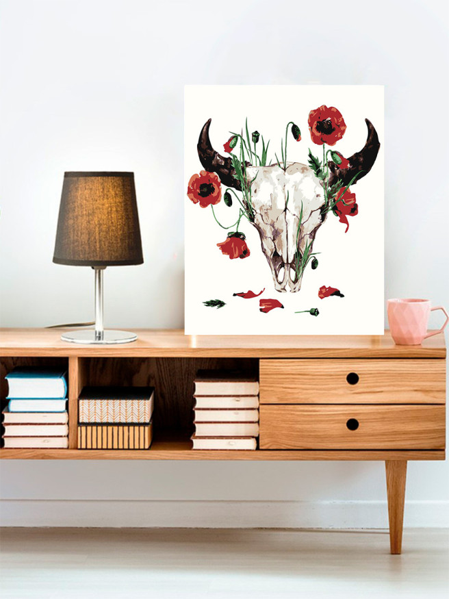 Картина по номерам &amp;quot;Рогатый череп в цветах&amp;quot;