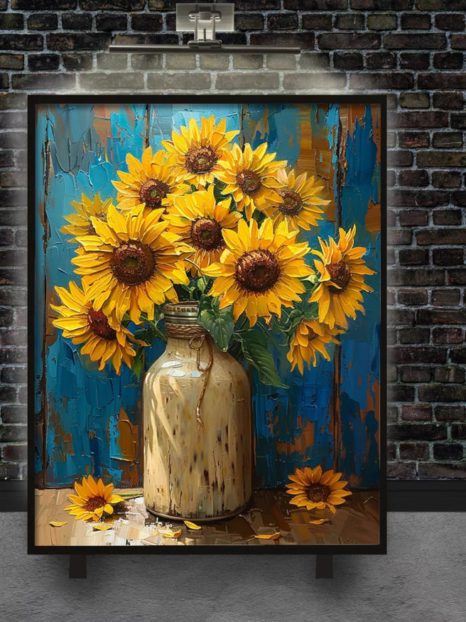 Постер на холсте &amp;quot;Жёлтые подсолнухи в глиняной вазе&amp;quot;
