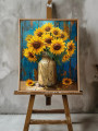 Постер на холсте &amp;quot;Жёлтые подсолнухи в глиняной вазе&amp;quot;