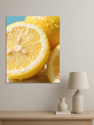 Постер на холсте &amp;quot;Сочные лимоны с каплями воды&amp;quot;