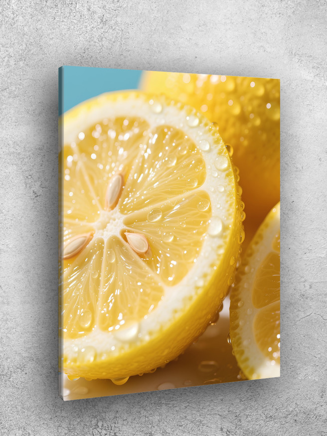 Постер на холсте &amp;quot;Сочные лимоны с каплями воды&amp;quot;