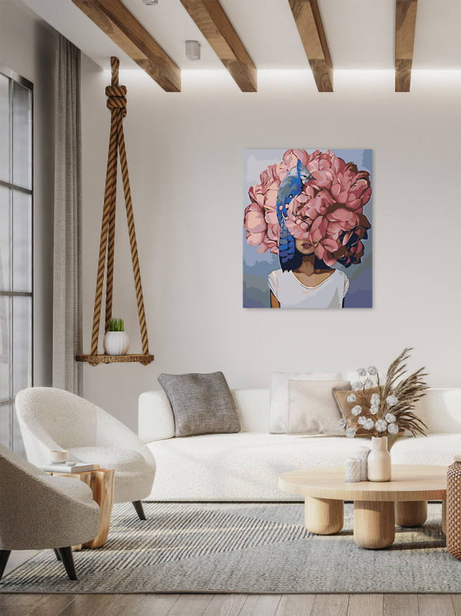 Raqamlar bo&amp;#039;yicha rasm &amp;quot;Gullar va qush bilan qiz&amp;quot;