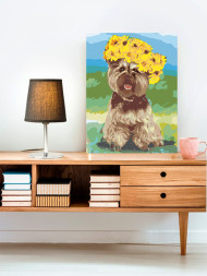 Raqamlar bo&#039;yicha rasm &quot;Gullar bilan yoqimli it&quot;