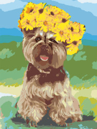 Raqamlar bo&#039;yicha rasm &quot;Gullar bilan yoqimli it&quot;