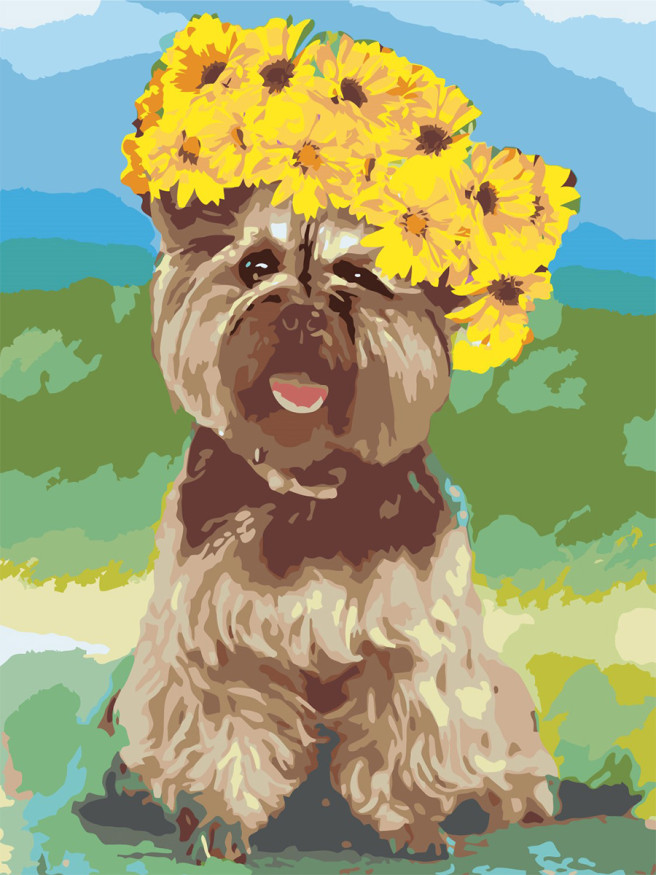 Raqamlar bo&amp;#039;yicha rasm &amp;quot;Gullar bilan yoqimli it&amp;quot;