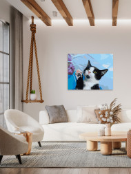 Raqamlar bo'yicha rasm "Mushukcha qo'lini ko'tarmoqda"