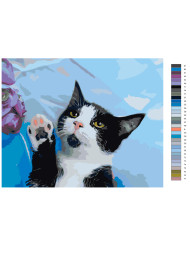 Raqamlar bo'yicha rasm "Mushukcha qo'lini ko'tarmoqda"