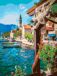 Raqamlar bo&#039;yicha rasm &quot;Dengiz bo&#039;yidagi qishloq&quot;