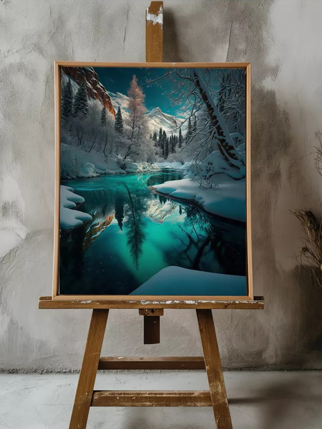 Постер на холсте &amp;quot;Изумрудная река зимой&amp;quot;
