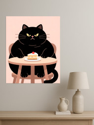 Holstga bosilgan poster "Tort bilan jahldor mushuk"