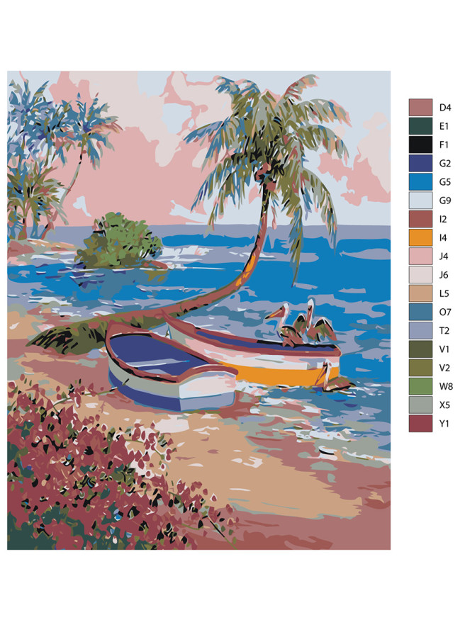 Картина по номерам &amp;quot;Лодки у пальмы&amp;quot;