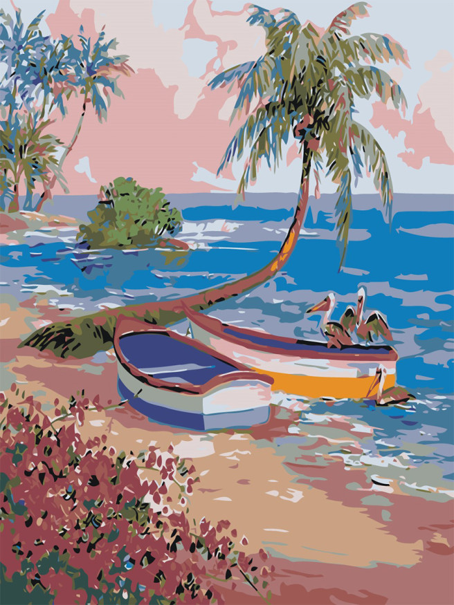 Картина по номерам &amp;quot;Лодки у пальмы&amp;quot;