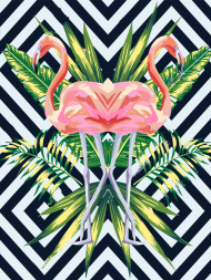 Raqamlar bo&#039;yicha rasm &quot;Flamingo va ko&#039;k gullar&quot;