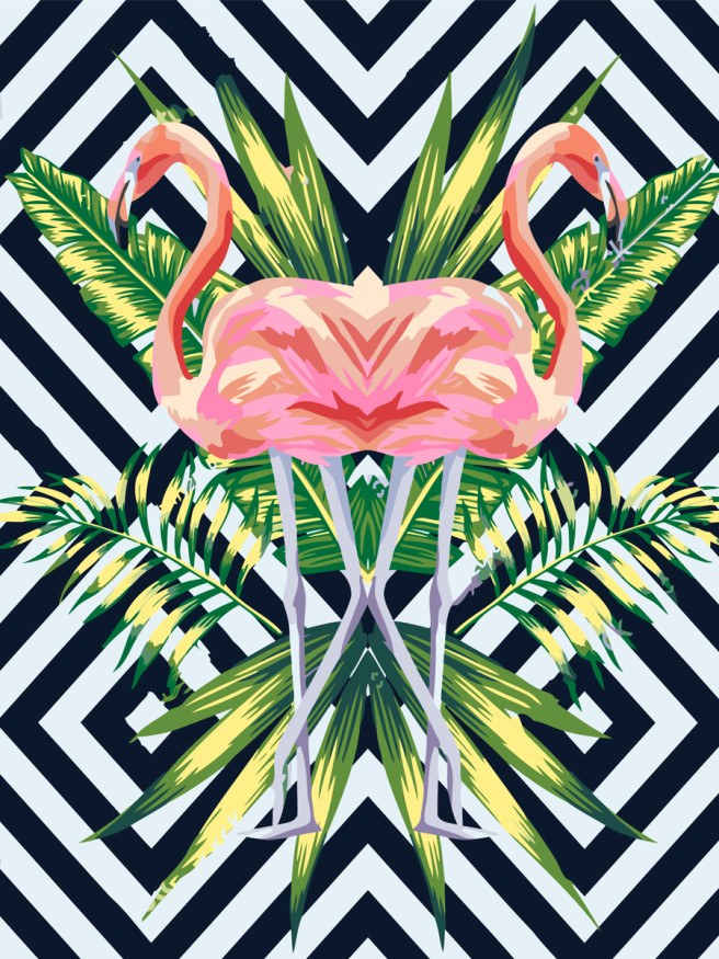 Raqamlar bo&amp;#039;yicha rasm &amp;quot;Flamingo va ko&amp;#039;k gullar&amp;quot;