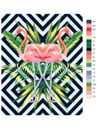 Raqamlar bo&#039;yicha rasm &quot;Flamingo va ko&#039;k gullar&quot;