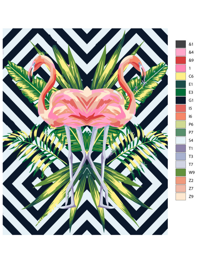 Raqamlar bo&amp;#039;yicha rasm &amp;quot;Flamingo va ko&amp;#039;k gullar&amp;quot;