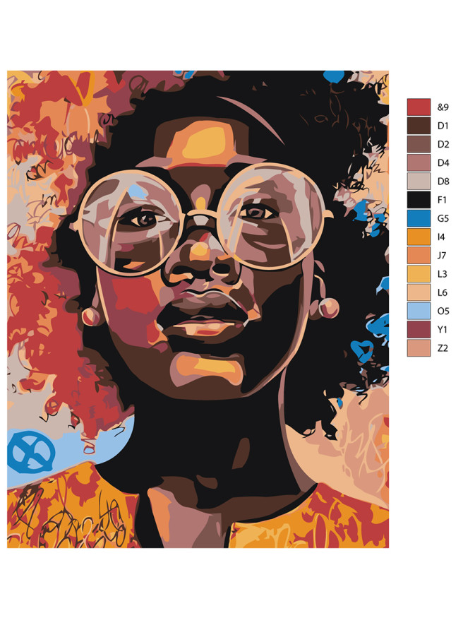 Raqamlar bo&amp;#039;yicha rasm &amp;quot;Ko&amp;#039;zoynakli qora tanli qiz&amp;quot;