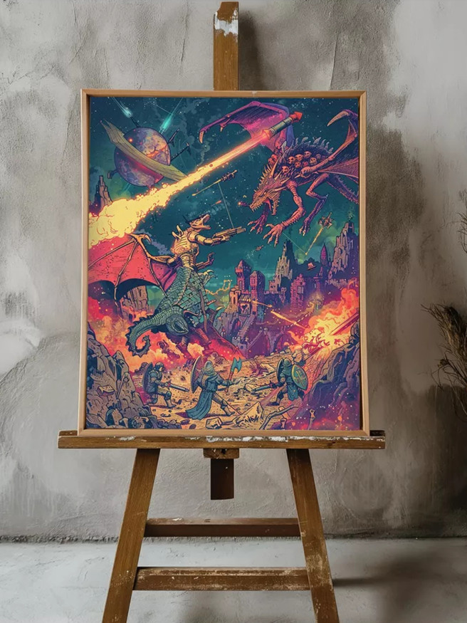 Постер на холсте &amp;quot;Космическая битва драконов&amp;quot;