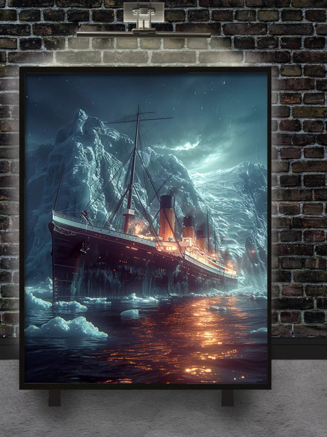 Постер на холсте &amp;quot;Корабль у айсберга в шторм&amp;quot;