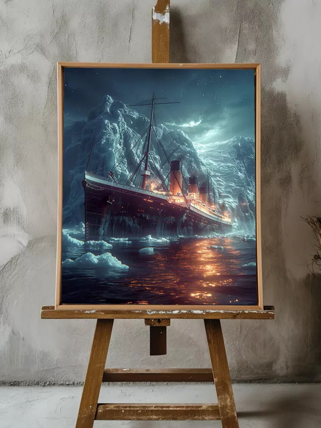 Постер на холсте &amp;quot;Корабль у айсберга в шторм&amp;quot;