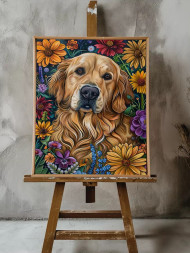 Постер на холсте &amp;quot;Золотистый ретривер в цветах&amp;quot;