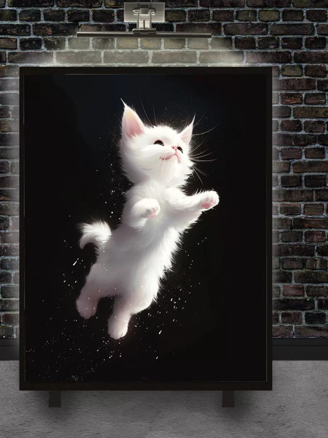 Постер на холсте &amp;quot;Прыжок белого котёнка&amp;quot;