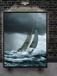 Holstga bosilgan poster &quot;Bo‘ronda yaxta&quot;