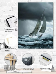 Holstga bosilgan poster &quot;Bo‘ronda yaxta&quot;