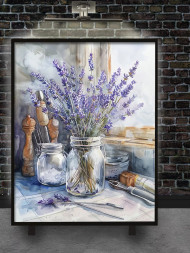 Holstga bosilgan poster "Deraza tokchasidagi lavanda"