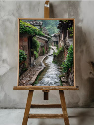 Holstga bosilgan poster "Yomg‘irdan keyingi toshli ko‘cha"