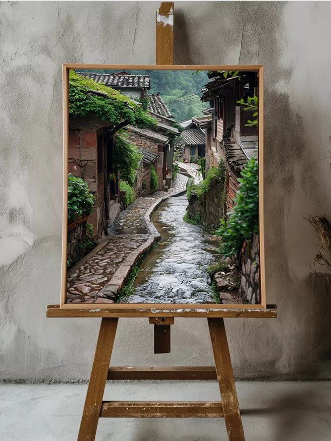 Постер на холсте &amp;quot;Каменная улочка после дождя&amp;quot;