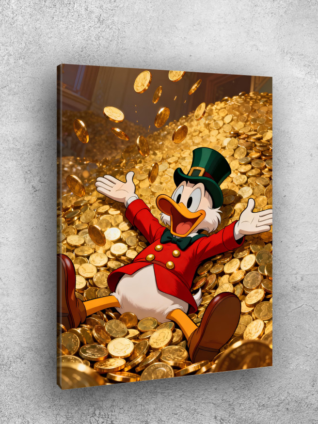 Постер на холсте &amp;quot;Скрудж купается в золоте&amp;quot;