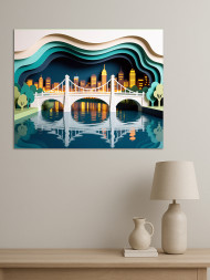 Holstga bosilgan poster "Kechki daryo ustidagi ko‘prik"