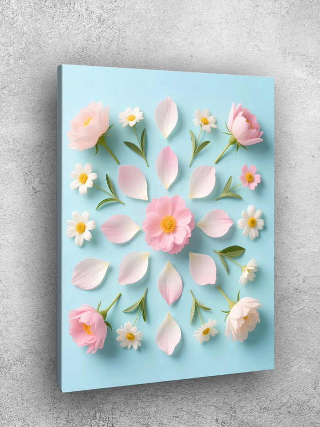Постер на холсте &amp;quot;Нежный цветочный узор на голубом&amp;quot;