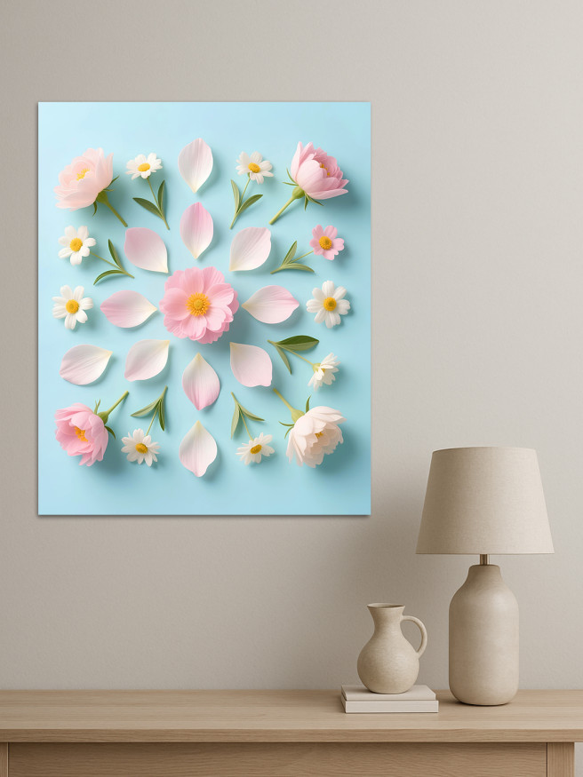 Постер на холсте &amp;quot;Нежный цветочный узор на голубом&amp;quot;