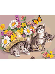 Картина по номерам "Котики с цветами"