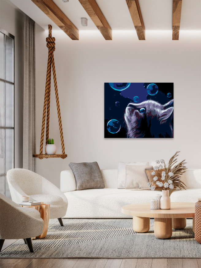 Картина по номерам &amp;quot;Котик и мыльные пузыри&amp;quot;